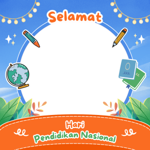 Oranye Biru dan Hijau Modern Bingkai Hari Pendidikan Nasional